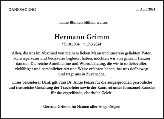 Traueranzeige von Hermann Grimm von Waiblinger Kreiszeitung