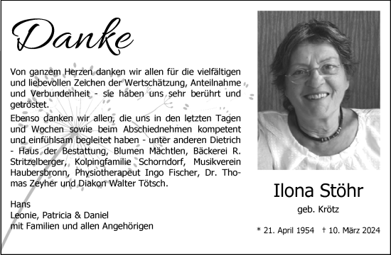 Traueranzeige von Ilona Stöhr von Waiblinger Kreiszeitung