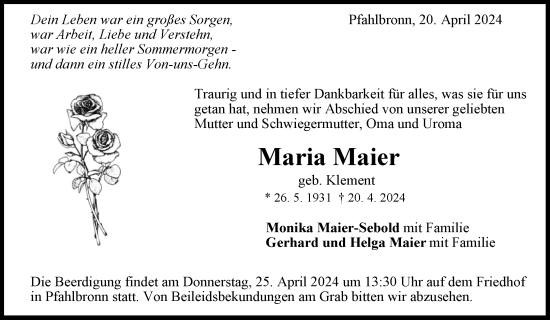 Traueranzeige von Maria Maier von Waiblinger Kreiszeitung