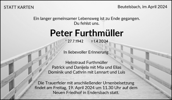 Traueranzeige von Peter Furthmüller von Waiblinger Kreiszeitung