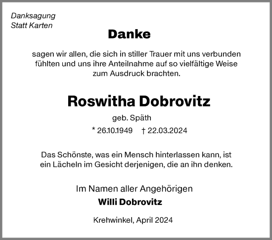 Traueranzeige von Roswitha Dobrovitz von Waiblinger Kreiszeitung