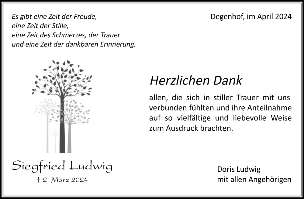  Traueranzeige für Siegfried Ludwig  vom 10.04.2024 aus Waiblinger Kreiszeitung