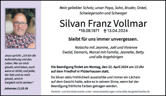 Traueranzeige von Silvan Franz Vollmar von Waiblinger Kreiszeitung