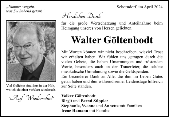Traueranzeige von Walter Göltenbodt von Waiblinger Kreiszeitung