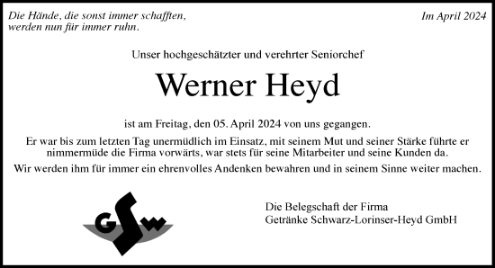 Traueranzeige von Werner Heyd von Waiblinger Kreiszeitung