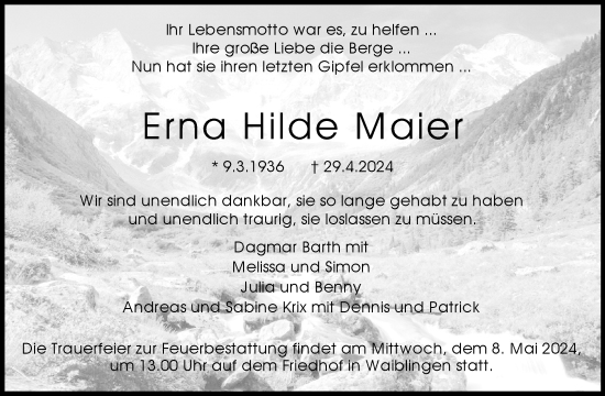 Traueranzeige von Erna Hilde Maier von Waiblinger Kreiszeitung