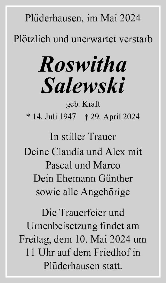 Traueranzeige von Roswitha Salewski von Waiblinger Kreiszeitung