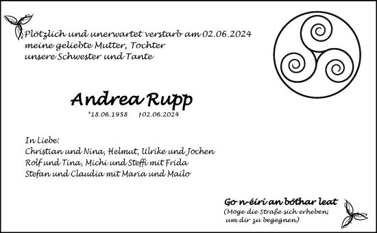 Traueranzeige von Andrea Rupp von Waiblinger Kreiszeitung