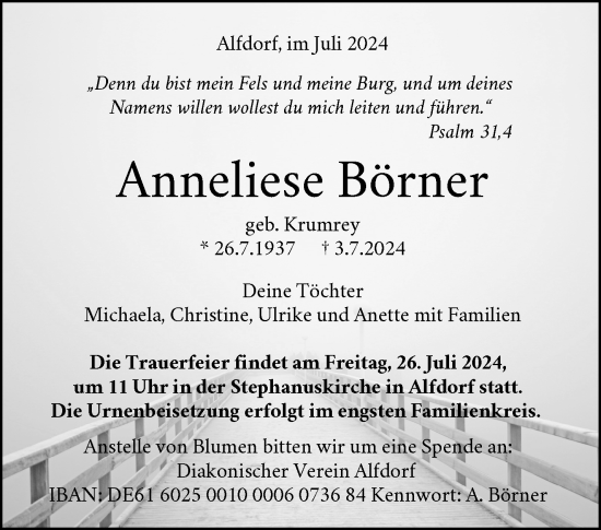 Traueranzeige von Anneliese Börner von Waiblinger Kreiszeitung