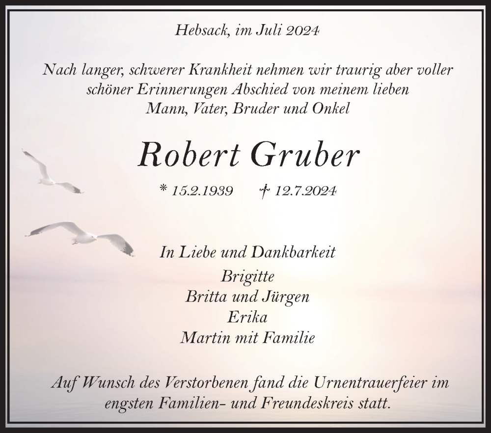  Traueranzeige für Robert Gruber vom 27.07.2024 aus Waiblinger Kreiszeitung