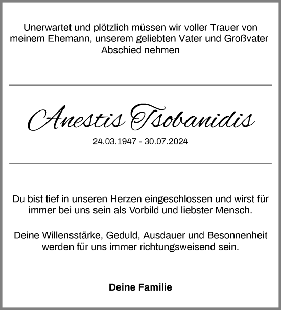Traueranzeige von Anestis Tsobanidis von Waiblinger Kreiszeitung