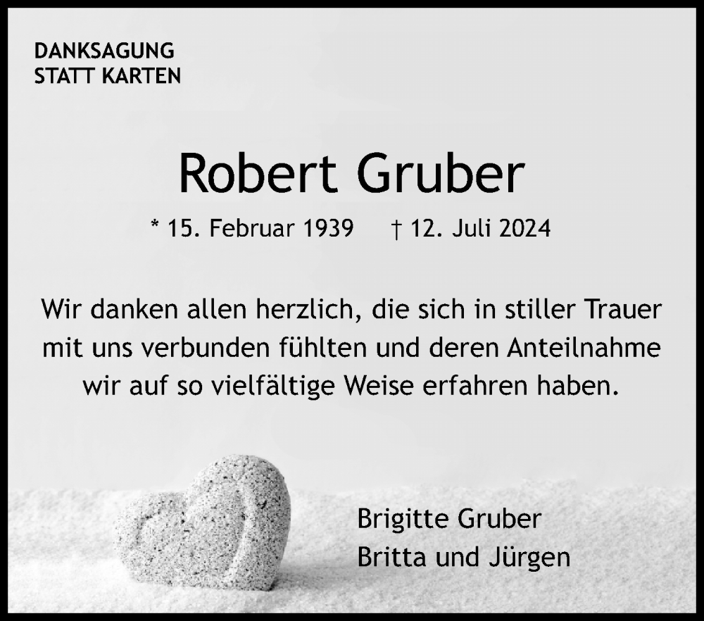  Traueranzeige für Robert Gruber vom 09.08.2024 aus Waiblinger Kreiszeitung