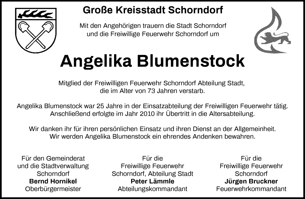  Traueranzeige für Angelika Blumenstock vom 27.09.2024 aus Waiblinger Kreiszeitung
