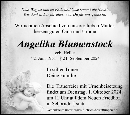 Traueranzeige von Angelika Blumenstock von Waiblinger Kreiszeitung