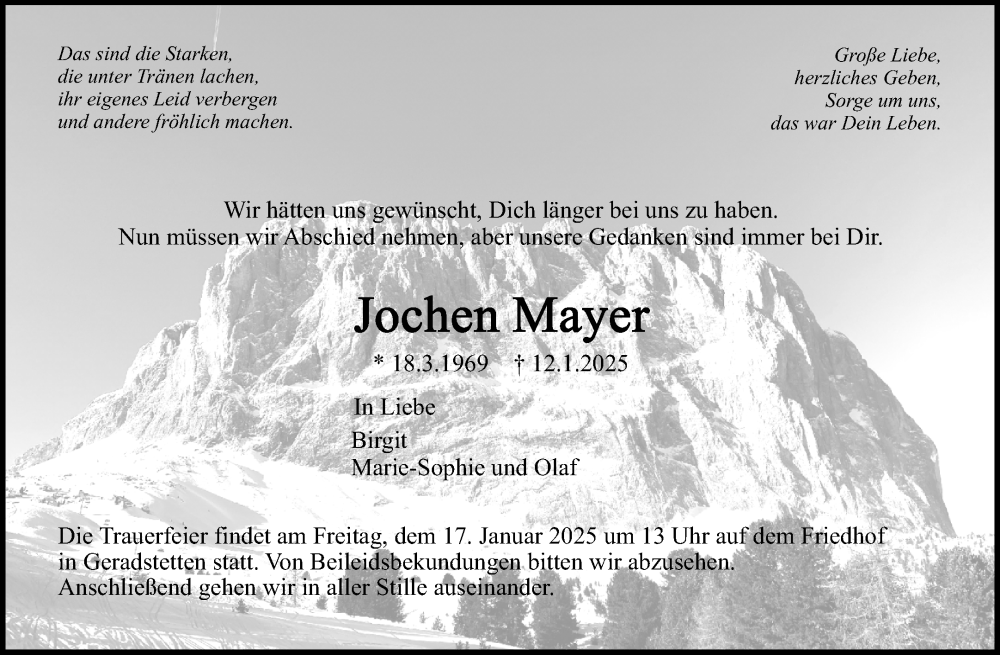  Traueranzeige für Jochen Mayer vom 15.01.2025 aus Waiblinger Kreiszeitung