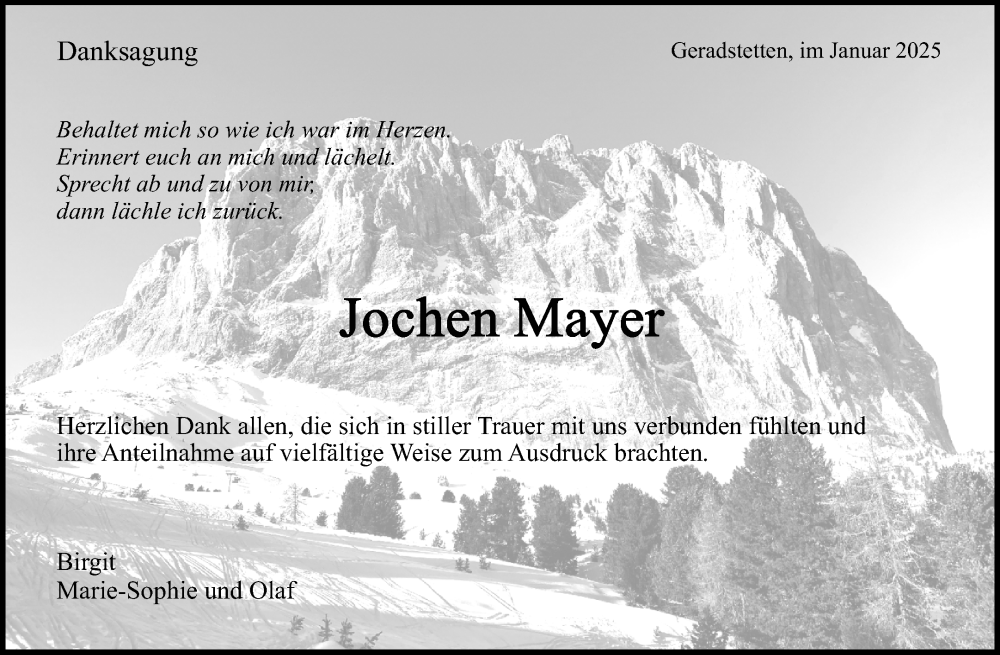 Traueranzeige für Jochen Mayer vom 31.01.2025 aus Waiblinger Kreiszeitung