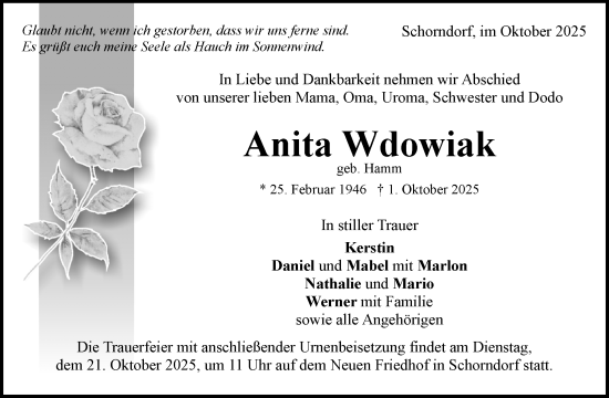 Traueranzeige von Anita Wdowiak von Waiblinger Kreiszeitung