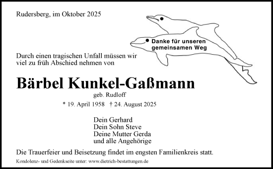 Traueranzeige von Bärbel Kunkel-Gaßmann von Waiblinger Kreiszeitung
