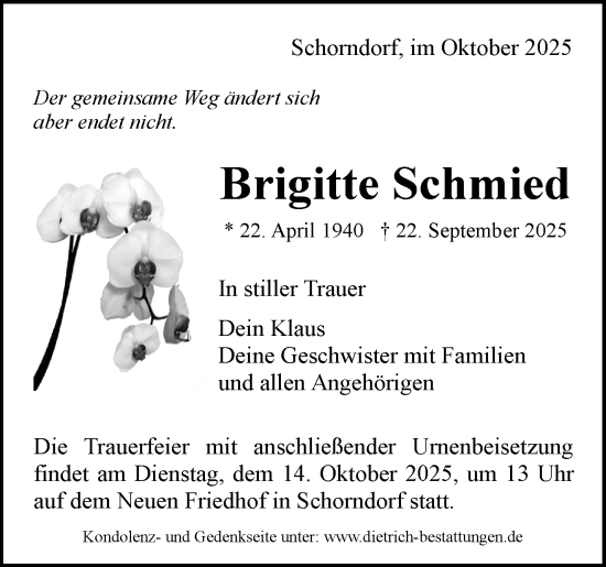 Traueranzeige von Brigitte Schmied von Waiblinger Kreiszeitung