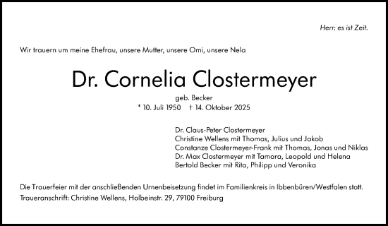 Traueranzeige von Cornelia Clostermeyer von Waiblinger Kreiszeitung