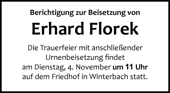 Traueranzeige von Erhard Florek von Waiblinger Kreiszeitung