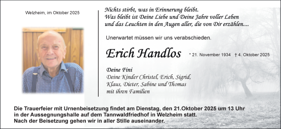Traueranzeige von Erich Handlos von Waiblinger Kreiszeitung