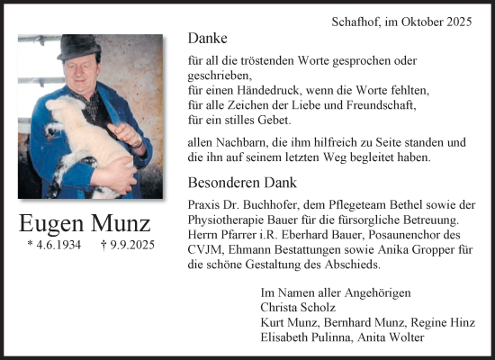 Traueranzeige von Eugen Munz von Waiblinger Kreiszeitung