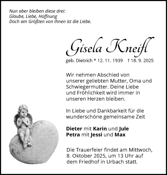 Traueranzeige von Gisela Kneifl von Waiblinger Kreiszeitung