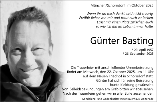 Traueranzeige von Günter Basting von Waiblinger Kreiszeitung