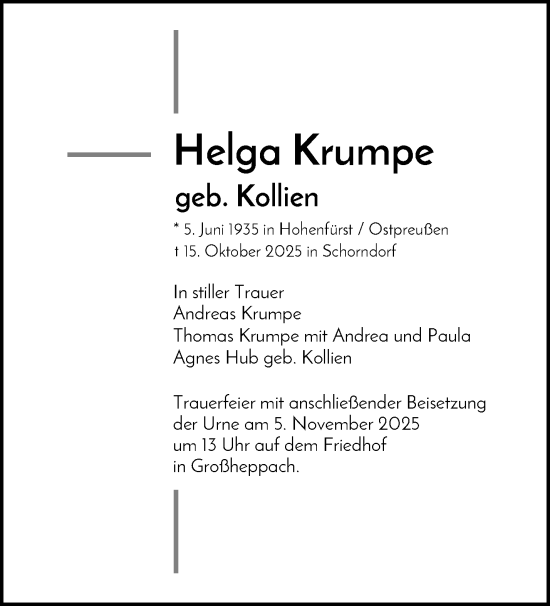 Traueranzeige von Helga Krumpe von Waiblinger Kreiszeitung