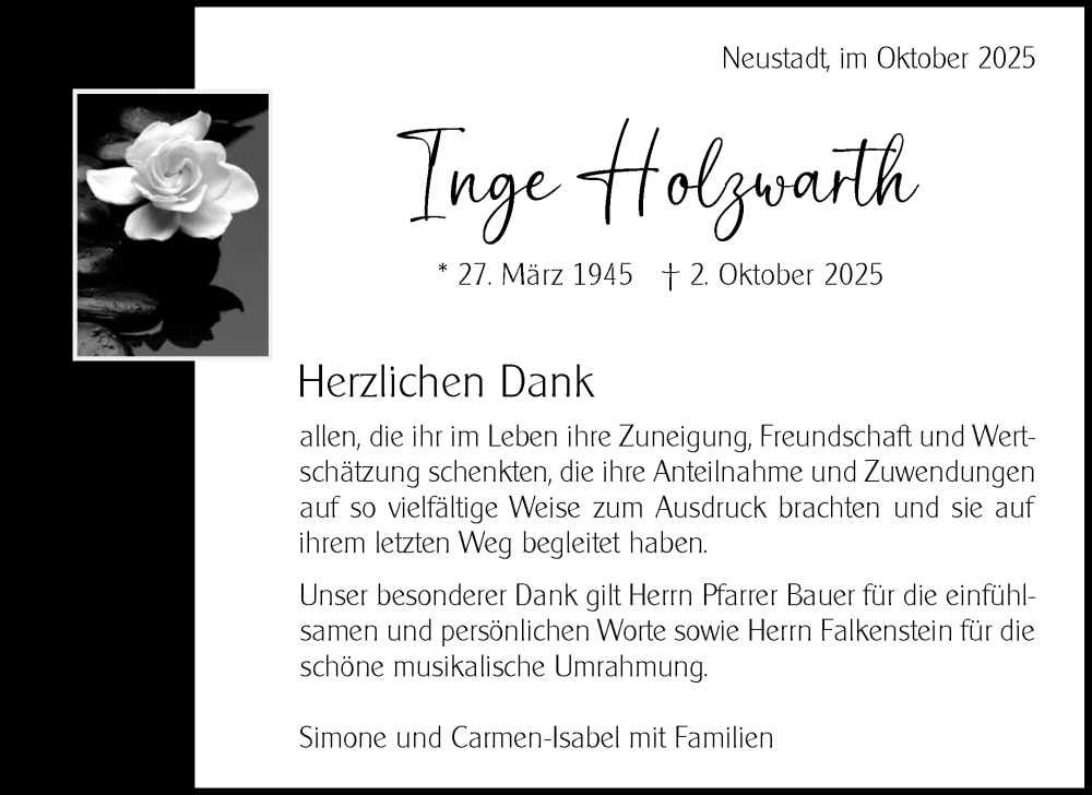  Traueranzeige für Inge Holzwarth vom 18.10.2025 aus Waiblinger Kreiszeitung