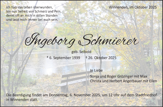 Traueranzeige von Ingeborg Schmierer von Waiblinger Kreiszeitung