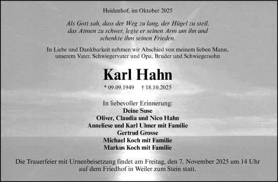 Traueranzeige von Karl Hahn von Waiblinger Kreiszeitung
