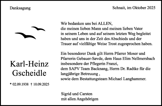 Traueranzeige von Karl-Heinz Gscheidle von Waiblinger Kreiszeitung