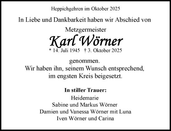 Traueranzeige von Karl Wörner von Waiblinger Kreiszeitung