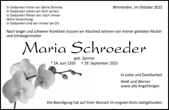 Traueranzeige von Maria Schroeder von Waiblinger Kreiszeitung