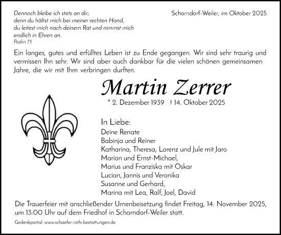 Traueranzeige von Martin Zerrer von Waiblinger Kreiszeitung