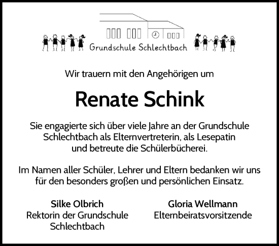 Traueranzeige von Renate Schink von Waiblinger Kreiszeitung