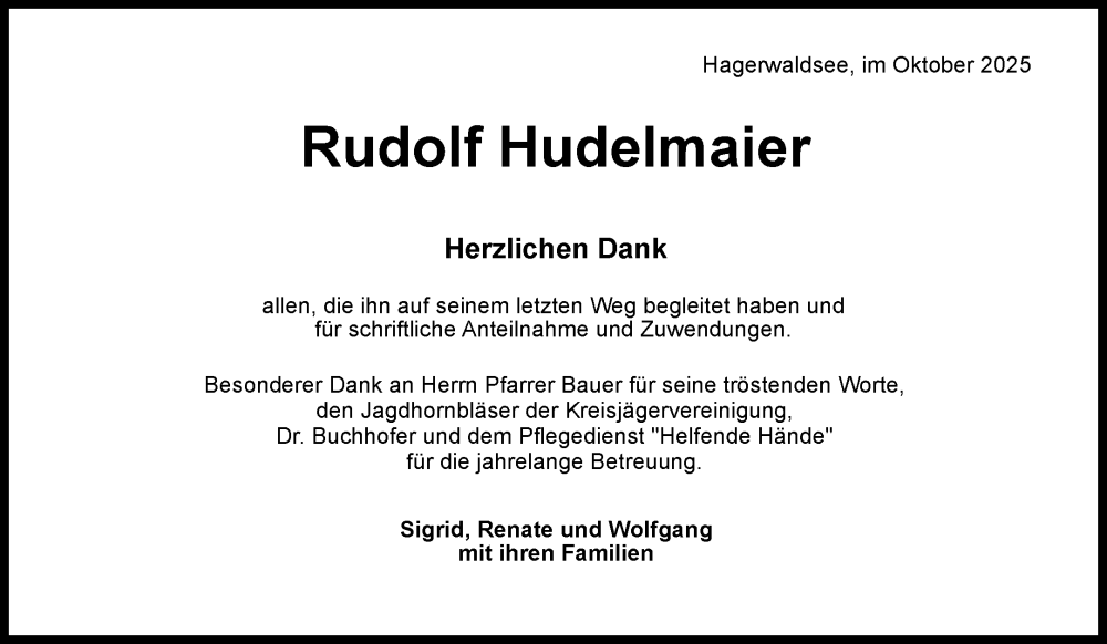  Traueranzeige für Rudolf Hudelmaier vom 11.10.2025 aus Waiblinger Kreiszeitung