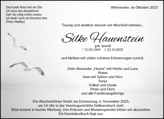 Traueranzeige von Silke Hauenstein von Waiblinger Kreiszeitung