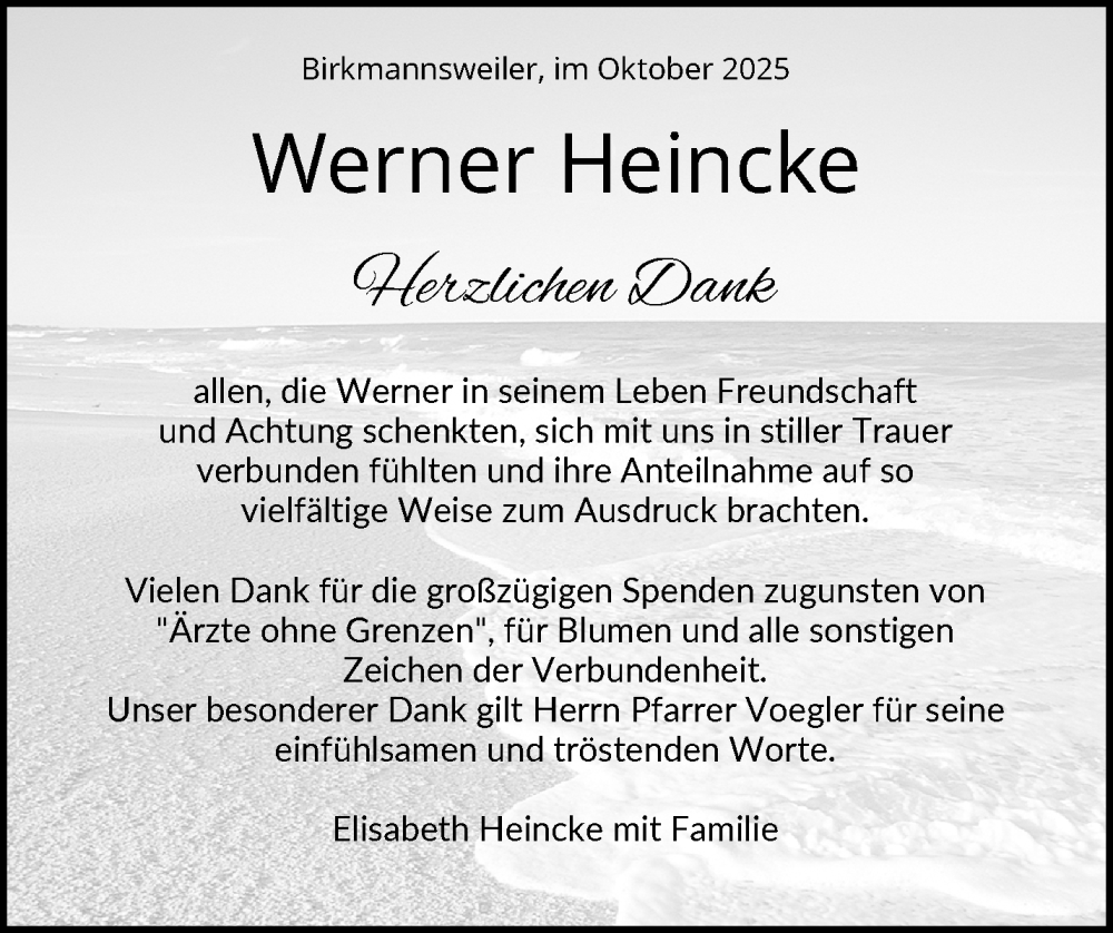  Traueranzeige für Werner Heincke vom 14.10.2025 aus Waiblinger Kreiszeitung