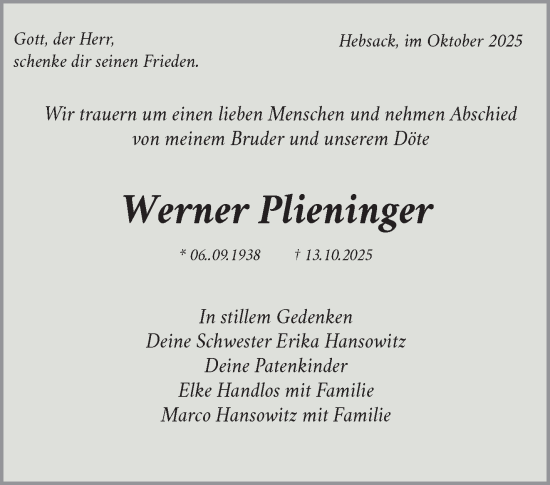 Traueranzeige von Werner Plieninger von Waiblinger Kreiszeitung