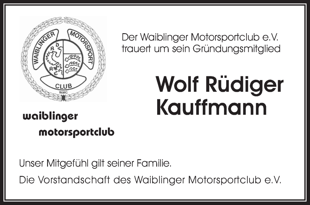  Traueranzeige für Wolf Rüdiger Kauffmann vom 04.10.2025 aus Waiblinger Kreiszeitung