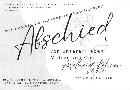 Traueranzeige von Adelheid Kehrer von Waiblinger Kreiszeitung
