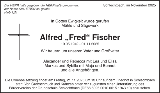 Traueranzeige von Alfred Fischer von Waiblinger Kreiszeitung