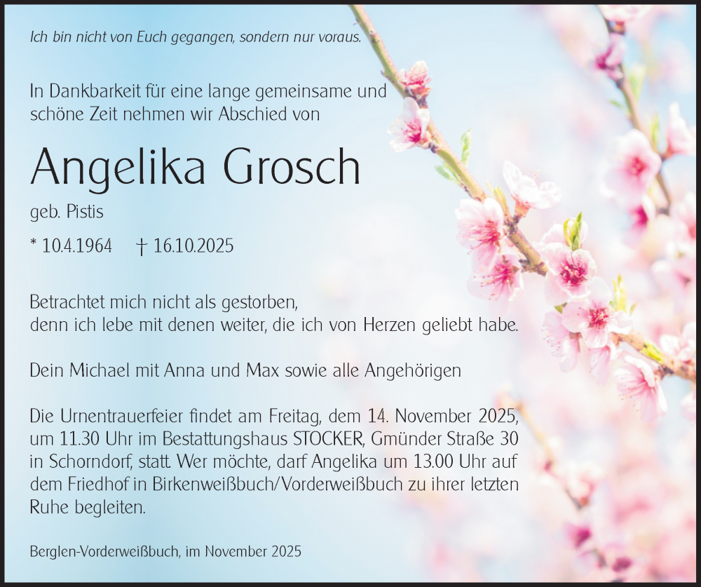  Traueranzeige für Angelika Grosch vom 08.11.2025 aus Waiblinger Kreiszeitung