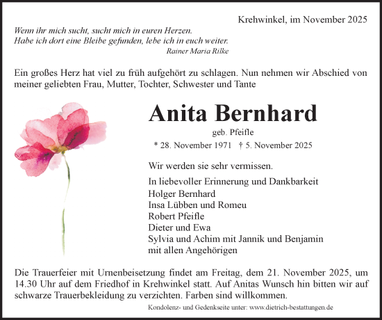 Traueranzeige von Anita Bernhard von Waiblinger Kreiszeitung