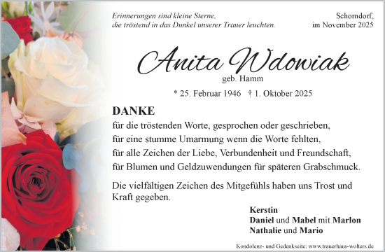 Traueranzeige von Anita Wdowiak von Waiblinger Kreiszeitung