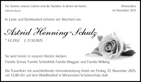 Traueranzeige von Astrid Henning-Schulz von Waiblinger Kreiszeitung