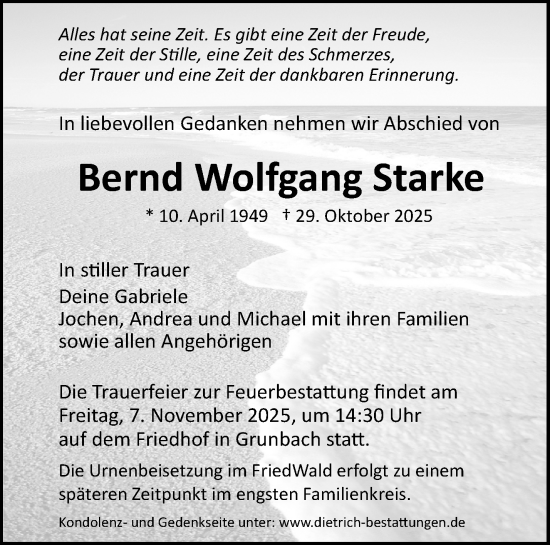 Traueranzeige von Bernd Wolfgang Starke von Waiblinger Kreiszeitung